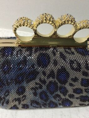 Clutch New Never Used Rocker Chic Blue Leopard Print Clutch with Gold Accents
